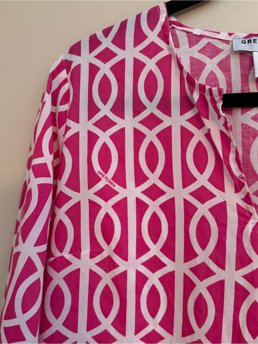 Gretchen Scott Designs Pink White Geometric Tunic Top Dress Size S - Picture 5 of 8